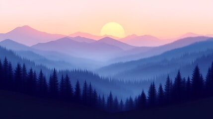 Obraz premium Serene Sunset Over Misty Mountains and Forest