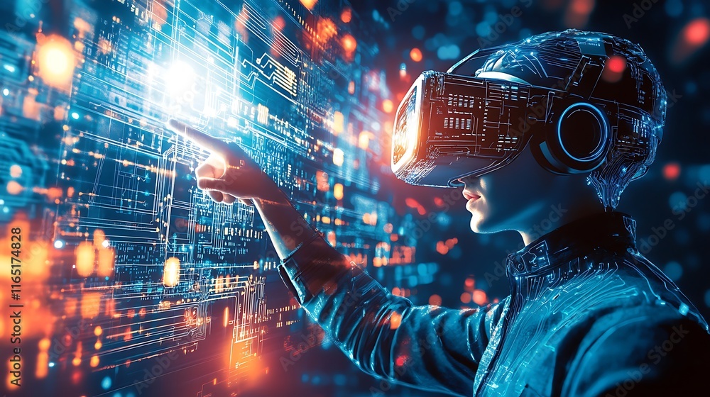 Wall mural exploring virtual reality technology digital environment interactive experience futuristic setting u