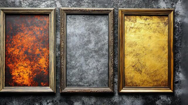 Decorative vintage frames arranged on a textured background showcasing unique colors and designs