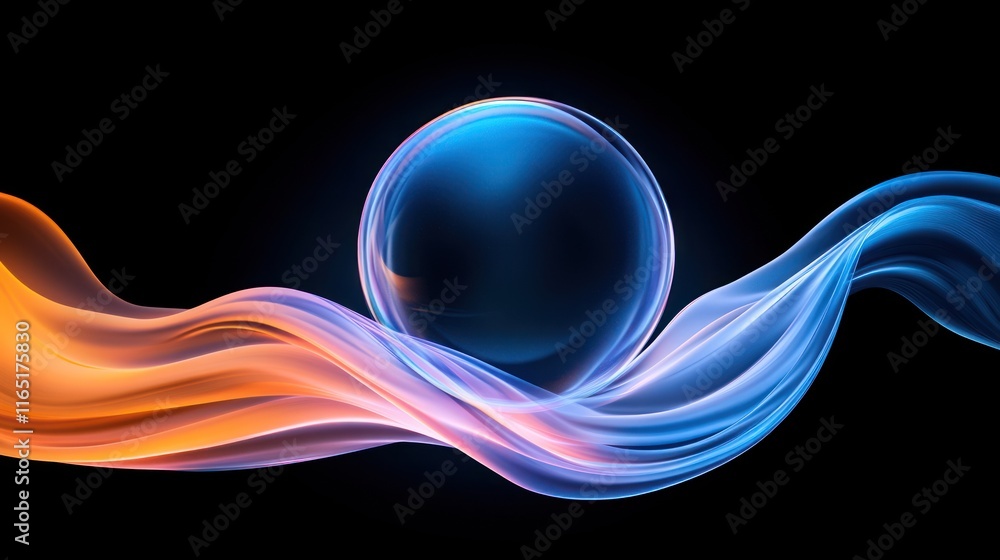 Poster abstract design featuring a glowing orb and flowing waves.