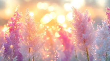 Frost Covered Flowers Glowing In Sunset Light
