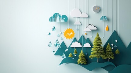 Whimsical nature scene with clouds and trees digital art indoor bright creative concept