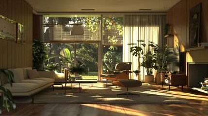 Photorealistic Retro-Inspired Living Space