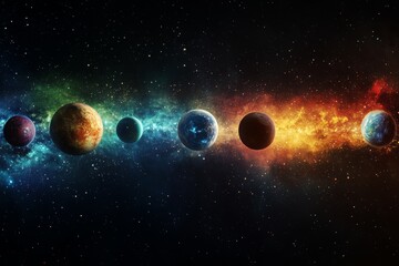 Cosmic Alignment: A Celestial Ballet of Planets Across the Nebula