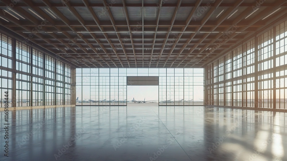 Poster Spacious 3D Rendering of an Empty Warehouse with Numerous Windows