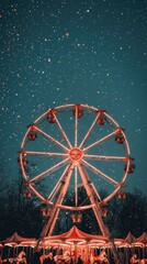 A lively summer fair with a Ferris wheel glowing in the evening, food stalls serving cotton candy, and a carousel spinning with children laughing. Add detailed patterns on the carousel horses 