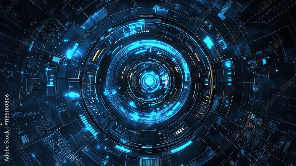 Poster futuristic cyber space background with multi-dimensional circles