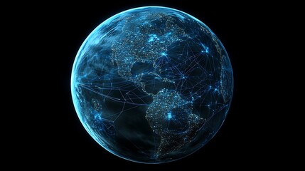 Global network connections visualization earth digital art dark environment aerial view technology concept
