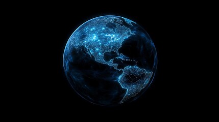 Global digital connectivity earth visual representation dark background aerial view technology concept