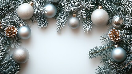 White ornaments frosted pine branches high resolution hd background