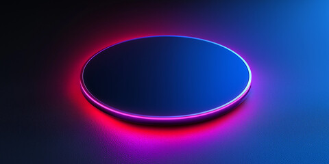 A futuristic wireless charging pad with neon glowing edges on a textured surface