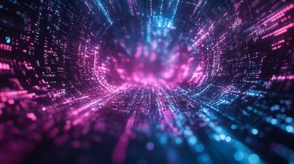 Neon Digital Tunnel: A journey through vibrant data streams