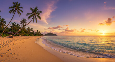 Tropical Sunset Beach Paradise Palms Ocean Sand Vacation
