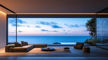 Fototapeta premium Balconi with both of chairs and sea view, modern terrace minimalist