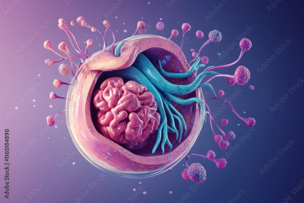 Poster abstract brain cell microcosm: a 3d render of neural connections