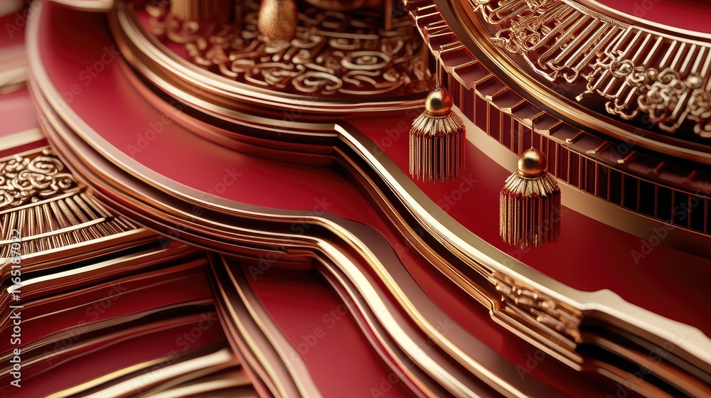 Poster festive 3d chinese new year design with stacked red and gold layers creating depth and vibrancy.