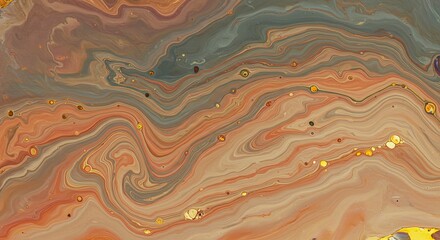 Vibrant abstract fluid art with swirling earth tones and golden accents