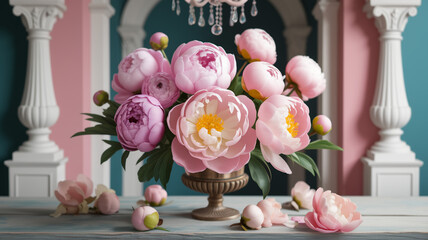Elegant Floral Arrangement of Peonies in a Decorative Vase