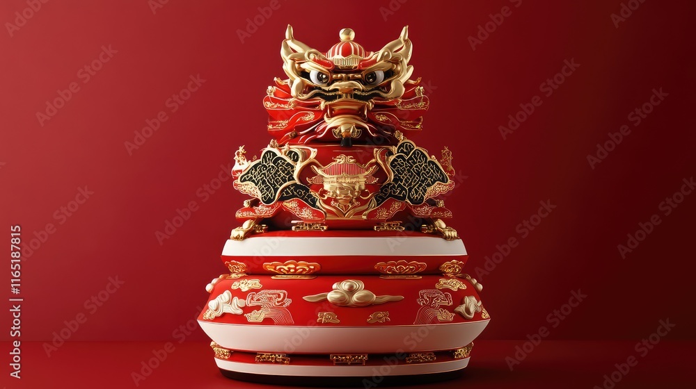 Poster festive 3d chinese new year design with stacked red and gold layers creating depth and vibrancy.