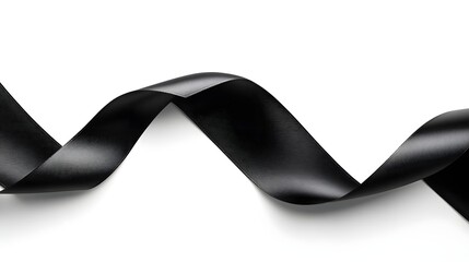 A smooth, flowing black ribbon elegantly draped against a white background.