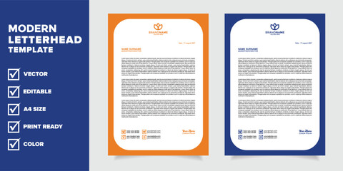 modern professional letterhead template for business corporate office in blue and yellow color