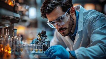 Bioengineer Monitoring Synthetic Organisms in Futuristic Biolab Environment for Synthetic Biology Research