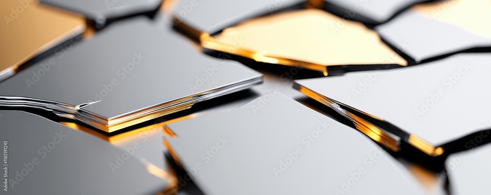 Poster torn abstract background concept. abstract close-up of fragmented reflective surfaces with golden ac