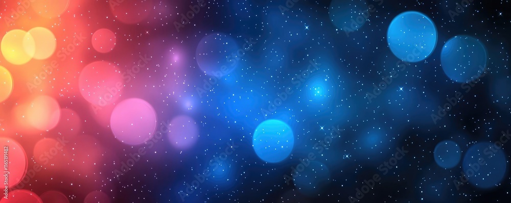 Poster starry abstract background concept. a vibrant background with colorful bokeh effects in blue and red