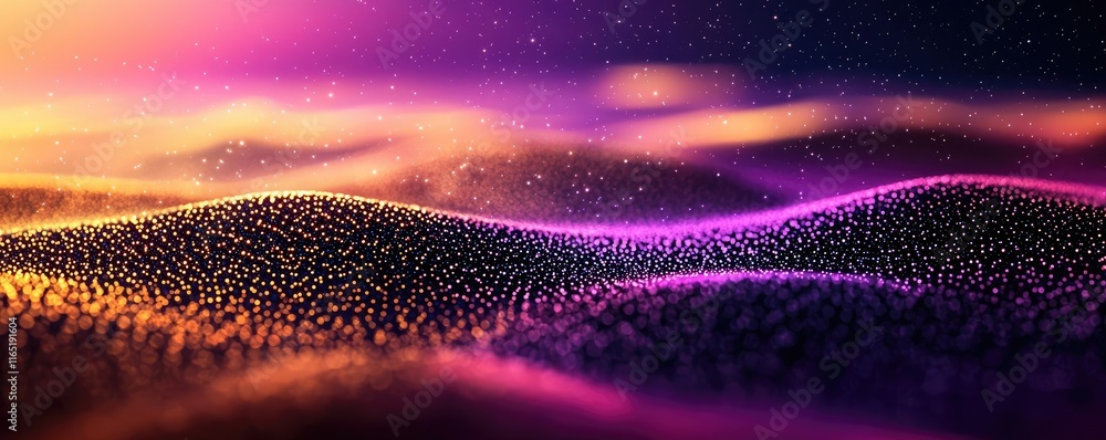 Poster starry abstract background concept. abstract waves of light create a vibrant landscape of colors and