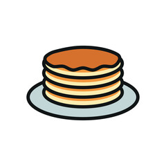 Pancake Food Icon showcases a sweet and inviting style, ideal for highlighting comfort food, casual dining, or syrup-drizzled treats