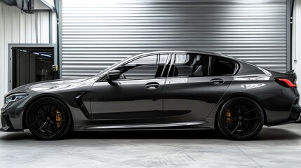 Obraz premium Side view of car window tint, ceramic film provides heat rejection and UV protection with stable color, car film installed on the glass surface of the , selected focus car tinting service