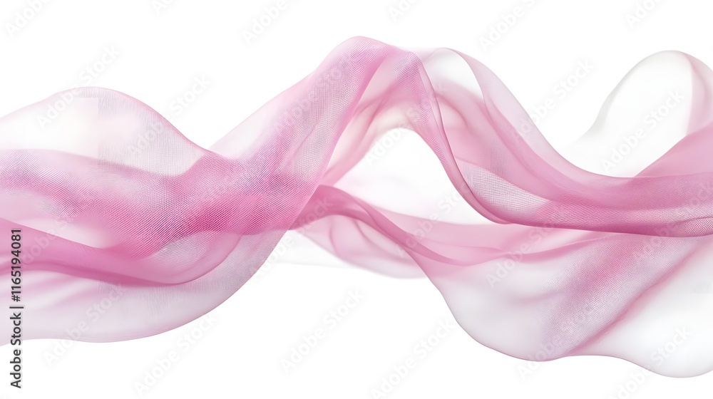 Poster a flowing wave of translucent pink fabric creating a soft and elegant visual effect.