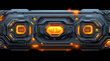 Futuristic Panel with Glowing Orange Interfaces