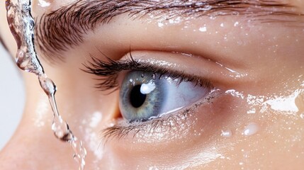 Close-up of Eye with Water Droplets for Beauty and Skincare Concept