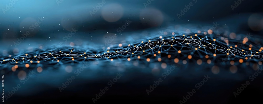 Poster starry abstract background concept. abstract digital waves with glowing connections and particles in