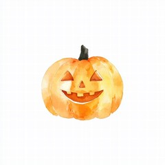 Charming Whimsical Watercolor Pumpkin with a Happy Face for Halloween Celebrations