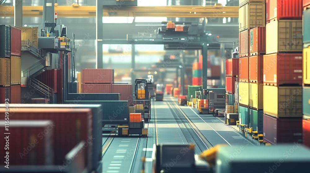 Aufkleber automated logistics center with busy machines and cargo handling systems
