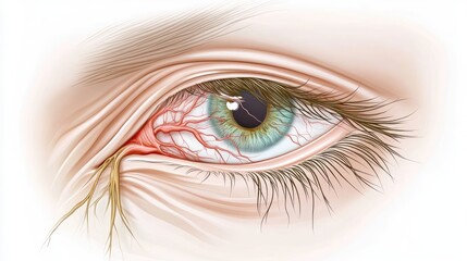 Detailed Illustration of Human Eye Anatomy with Vascular Structures