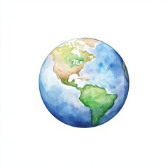Watercolor Illustration of Earth with North and South America Visible in Detail