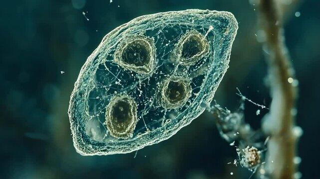 Microscope view of a water organism showcasing its intricate structure and cellular features in a natural habitat