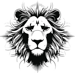 minimalist lion face mandala illustration in a flat vector art style, set against a pristine white background, featuring intricate and symmetrical line patterns 3.eps