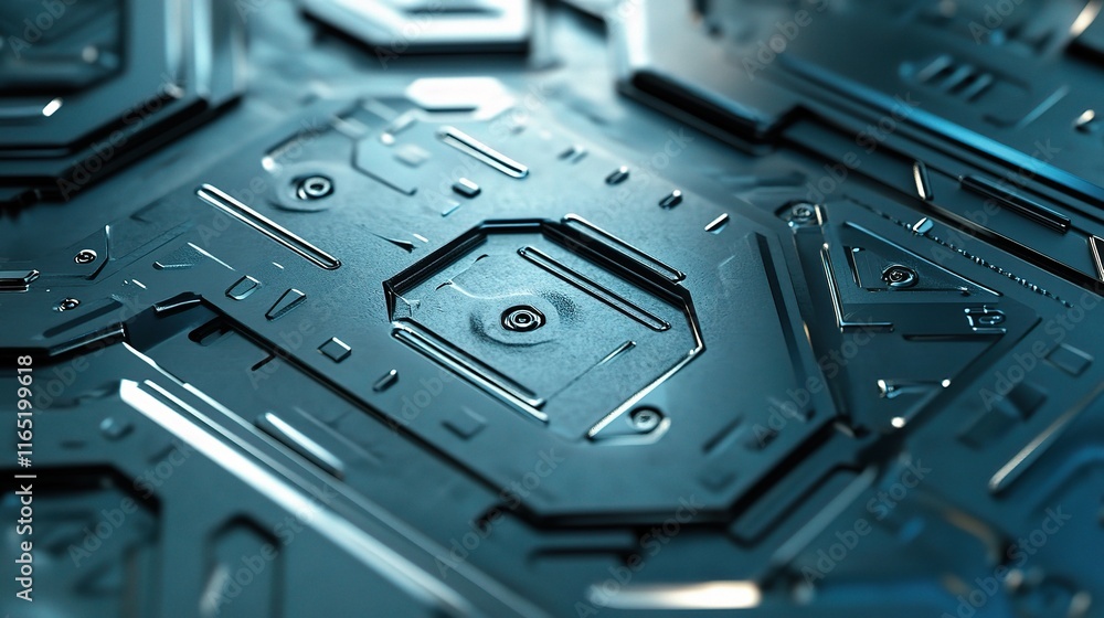Poster futuristic 3d metal texture with tech elements in abstract style