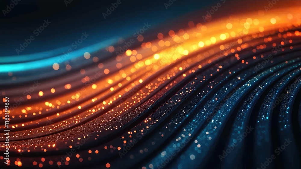 Poster starry abstract background concept. vibrant abstract waves of light in blue and orange hues creating