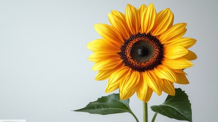 Fototapeta premium Single vibrant sunflower against a soft grey background.