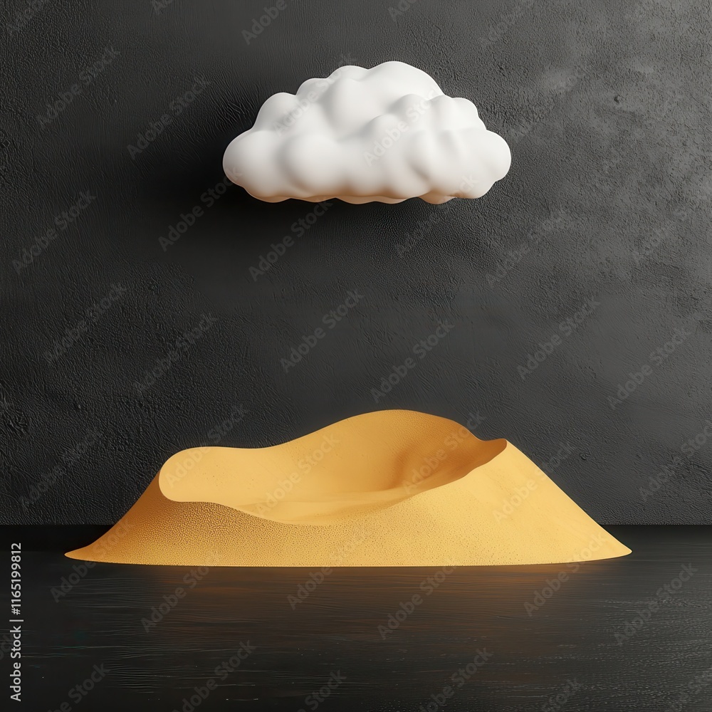 Poster sculptural sand dune with cloud minimalist studio setting 3d art calm atmosphere low angle view abst