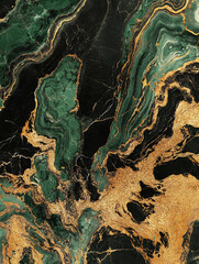 Obraz premium Abstract Marbling Art in Golden Yellow and Emerald Green