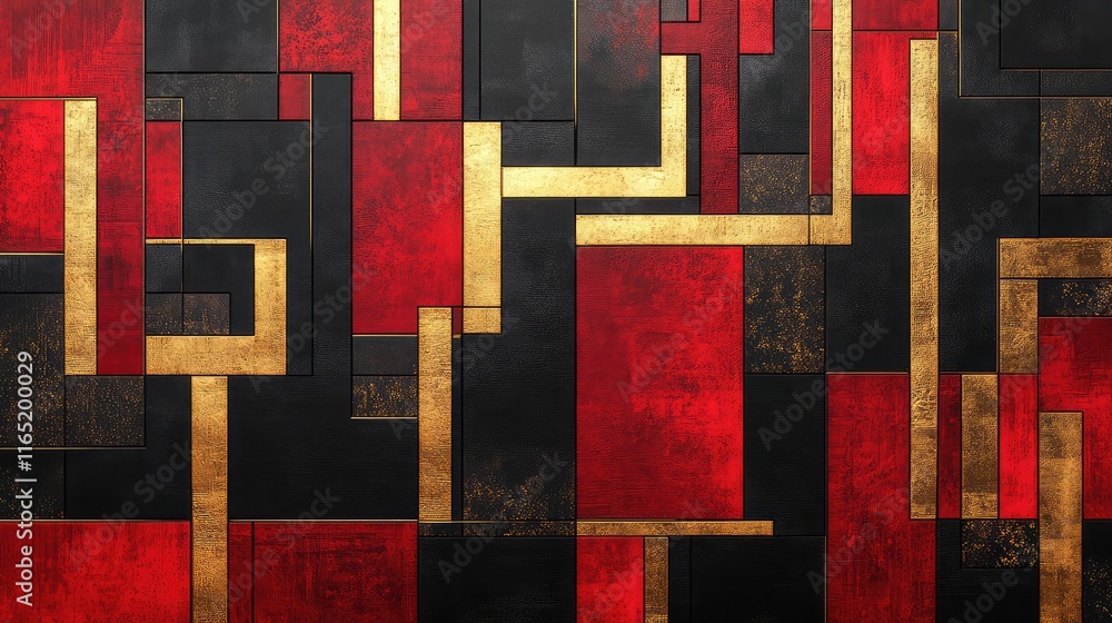 Poster festive chinese new year geometric design with a mix of sharp lines and soft curves in red and gold 
