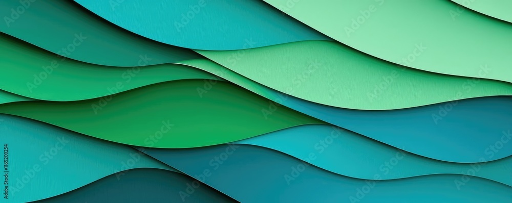 Poster torn abstract background concept. vibrant wave patterns in shades of green create a dynamic, modern 