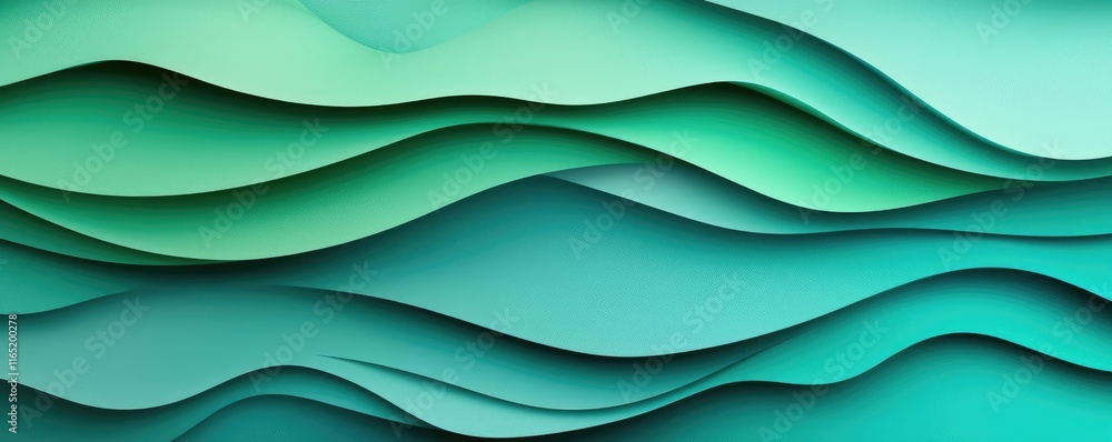 Poster torn abstract background concept. abstract layered waves in soothing green tones create a serene and