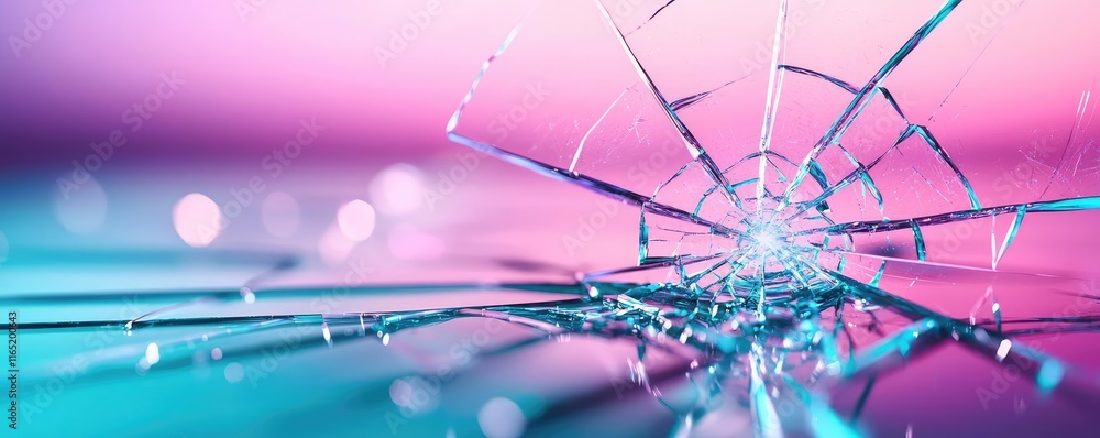 Poster torn abstract background concept. close-up of shattered glass reflecting vibrant colors and intricat